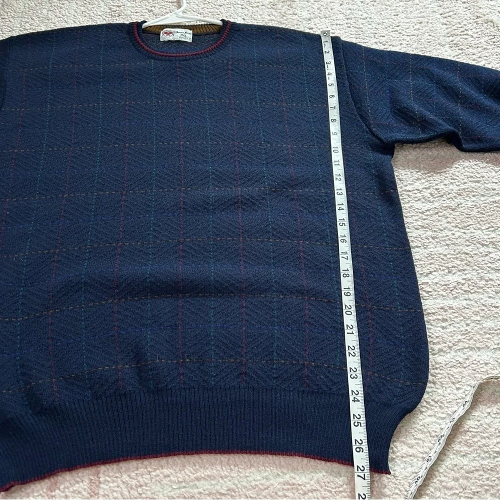 Homer Reed Ltd Denver Navy Wool Sweater Windowpane‎ Knit Size Medium